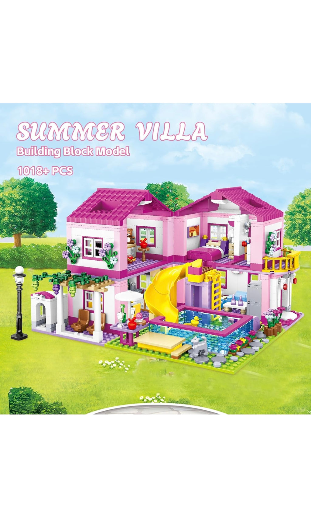 Csnrhg pink summer pool villa building bock set