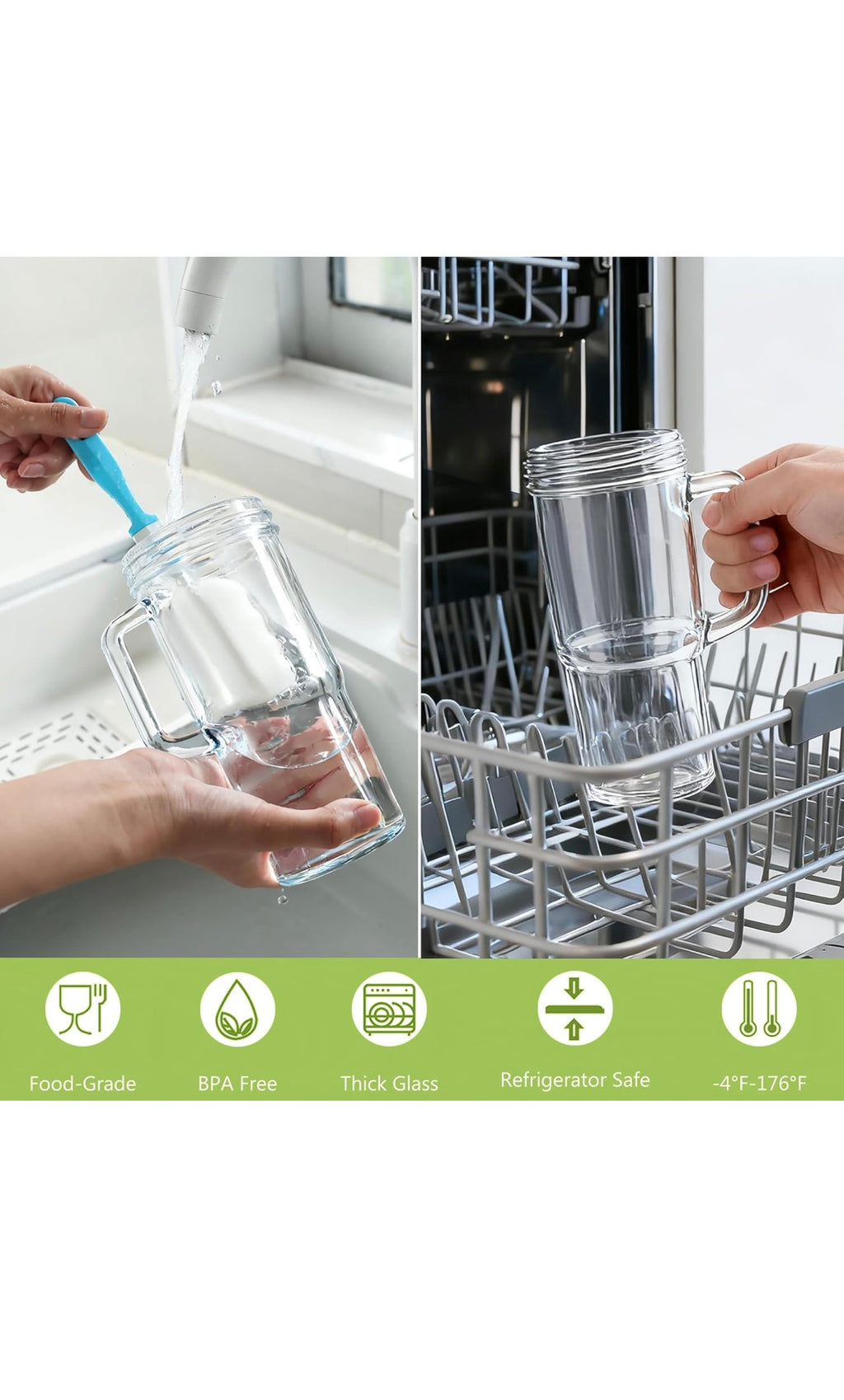 Birity glass cups with lids and straws