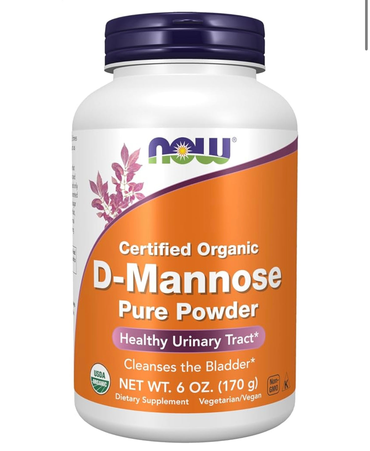 Now Supplements, Organic D-Mannose Powder, Healthy Urinary Tract*, 6 oz. Best by 05/2028.