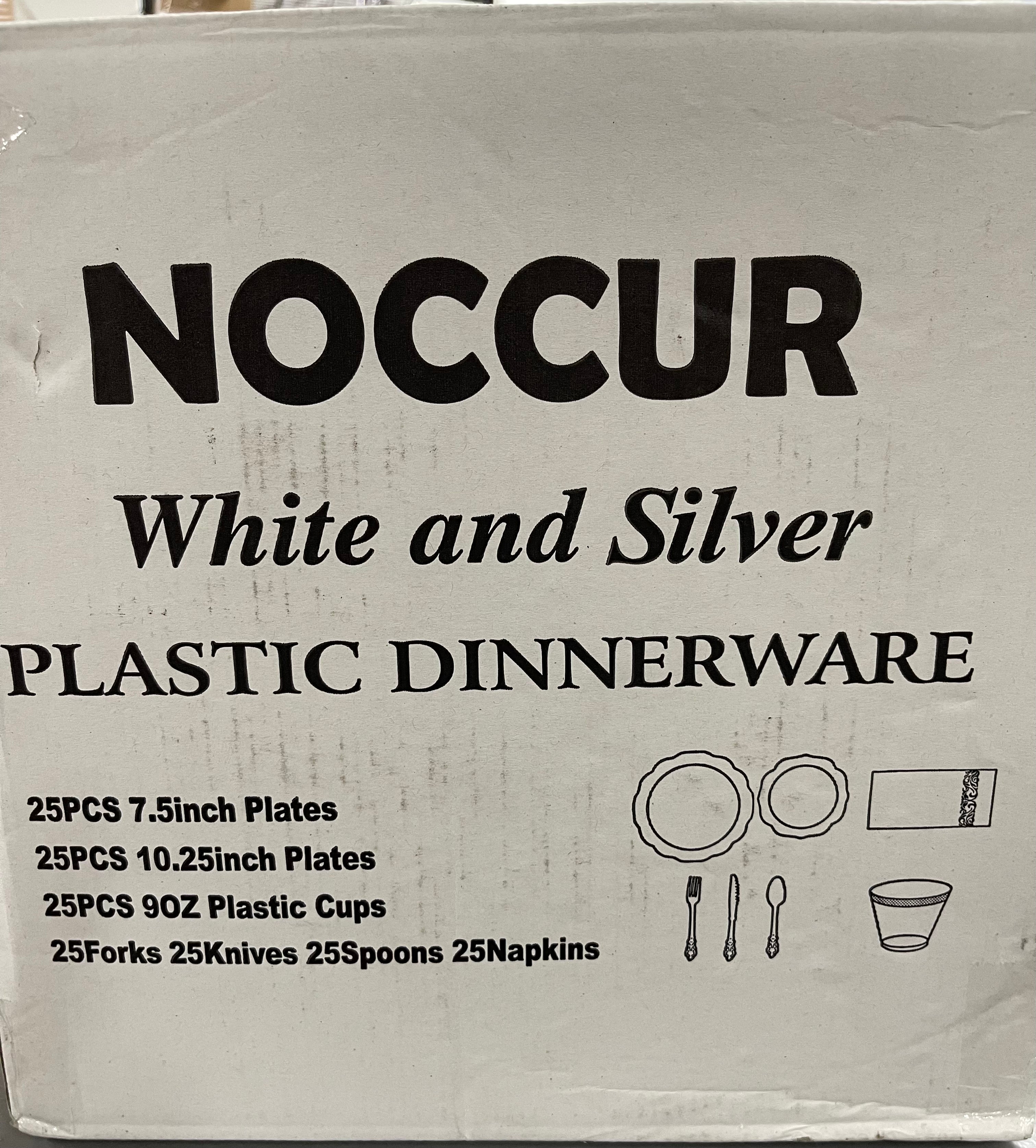 NOCCUR White and Silver plastic Dinnerware.