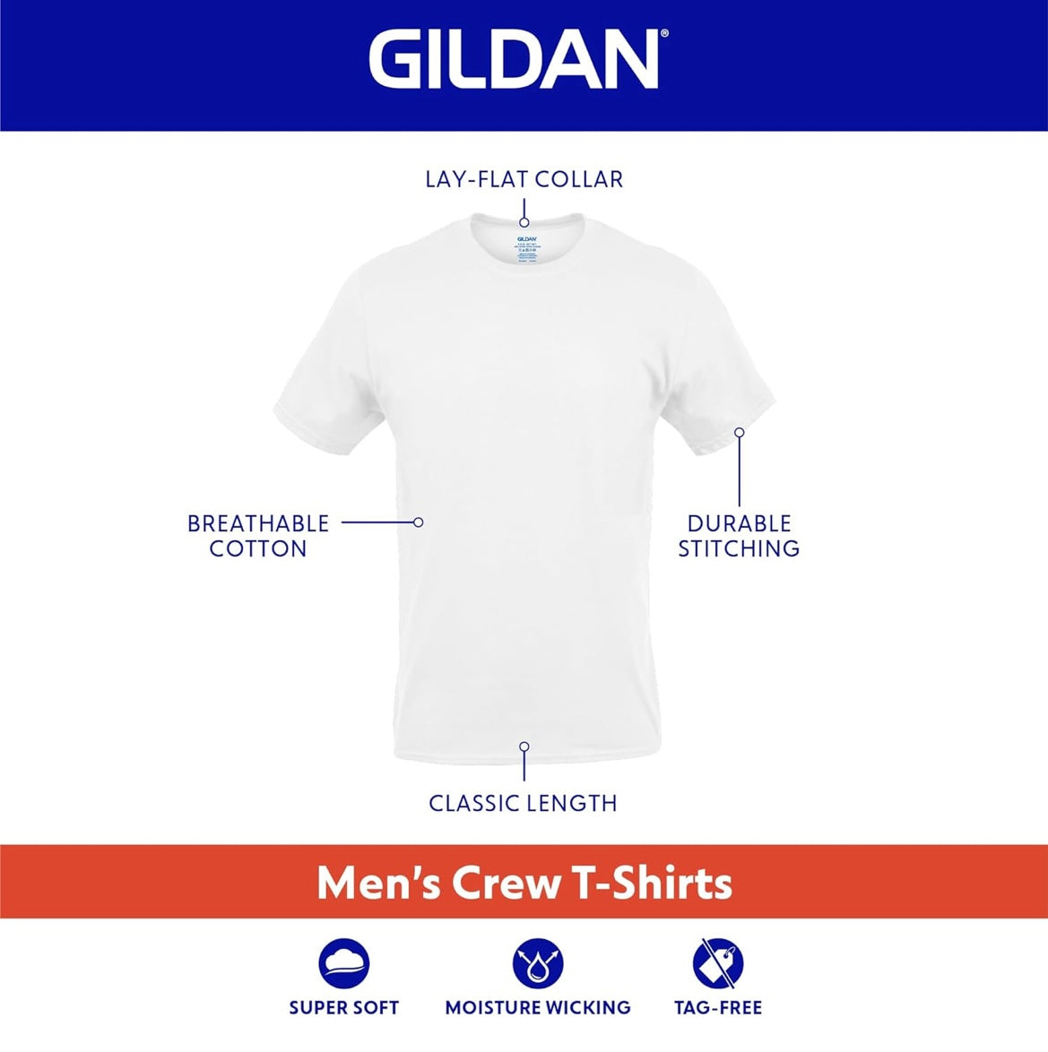 Gildan Men's Crew T-Shirts, 6 pack, Style G1100