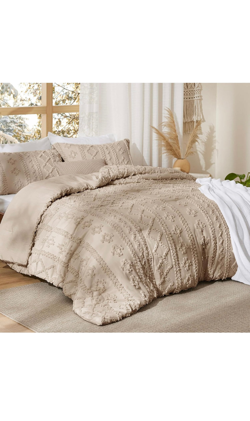 Bedsure tufted boho comforter set king size