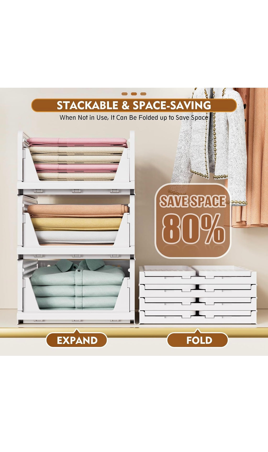 Stackable closet storage basket 5 pack