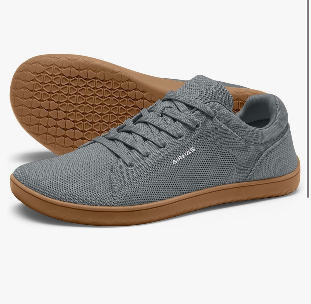 AIRHAS Womens Minimalist Barefoot Shoes Zero Drop Wide Toe Box Shoes Lightweight Casual Fashion Sneakers for Women(Dark Grey/Gum. Size 8.