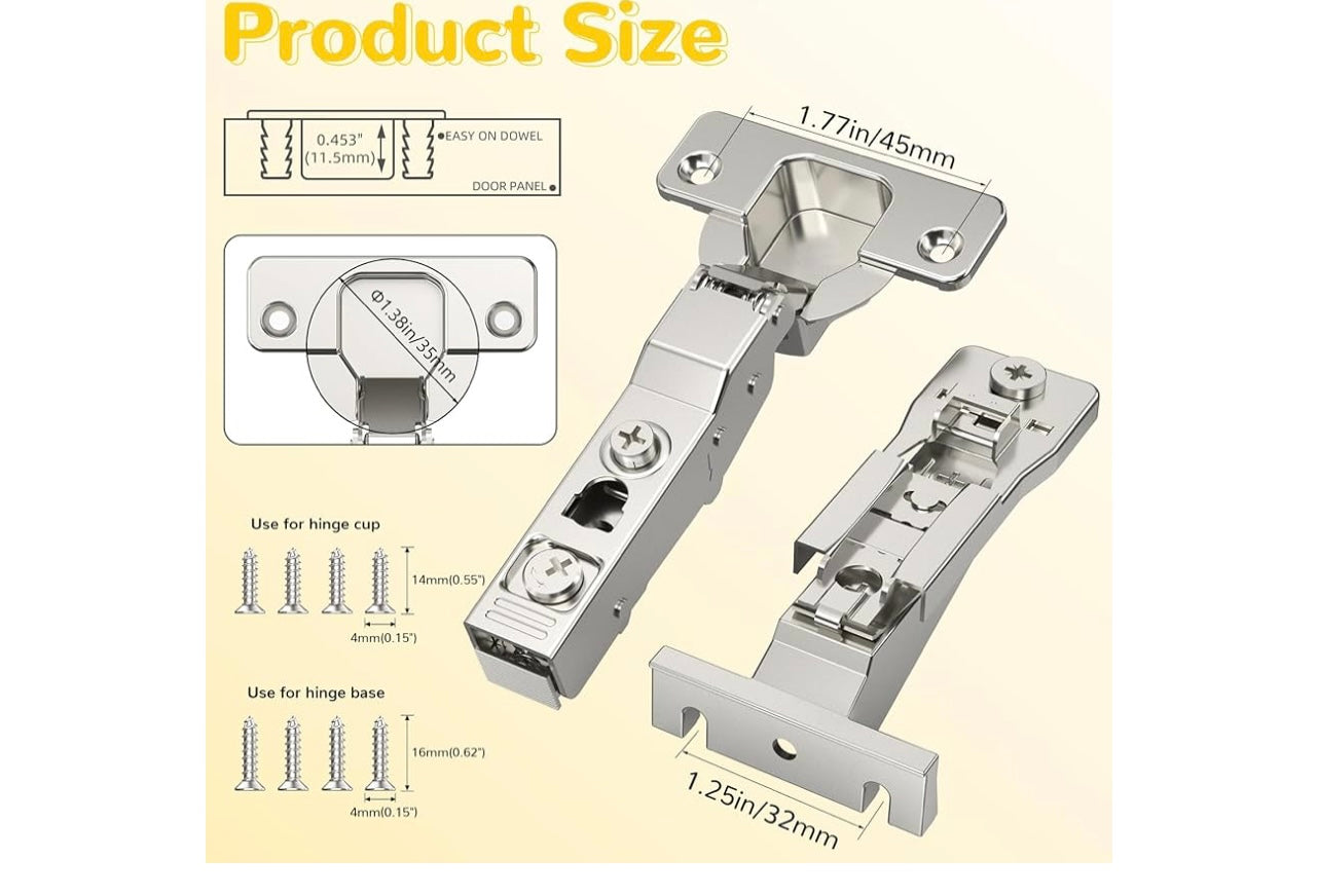 Onemake 4 Pack 110 degree Face Frame Insert Cabinet Hinges.
