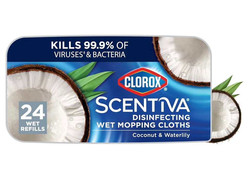 Clorox Scentiva Disinfecting Wet Mopping Cloths, Coconut and Waterlily, 24 Refills. 3 Pack.