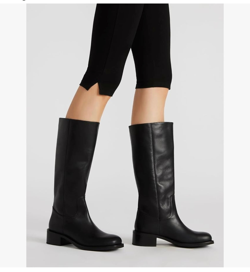 Knee High Boots Women Square Toe Chunky Block Heel Banana Campus Boot Wide Calf Comfortable Low Heel Riding Long Boots. Size 7.5