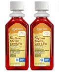 Amazon Basics Severe Daytime Cold and Flu, Non-Drowsy, Multi-Symptom Relief, for Adults and Children Age 6 and Over, Original Flavor, 12 fl oz. Best by June 2027. Set of 1.