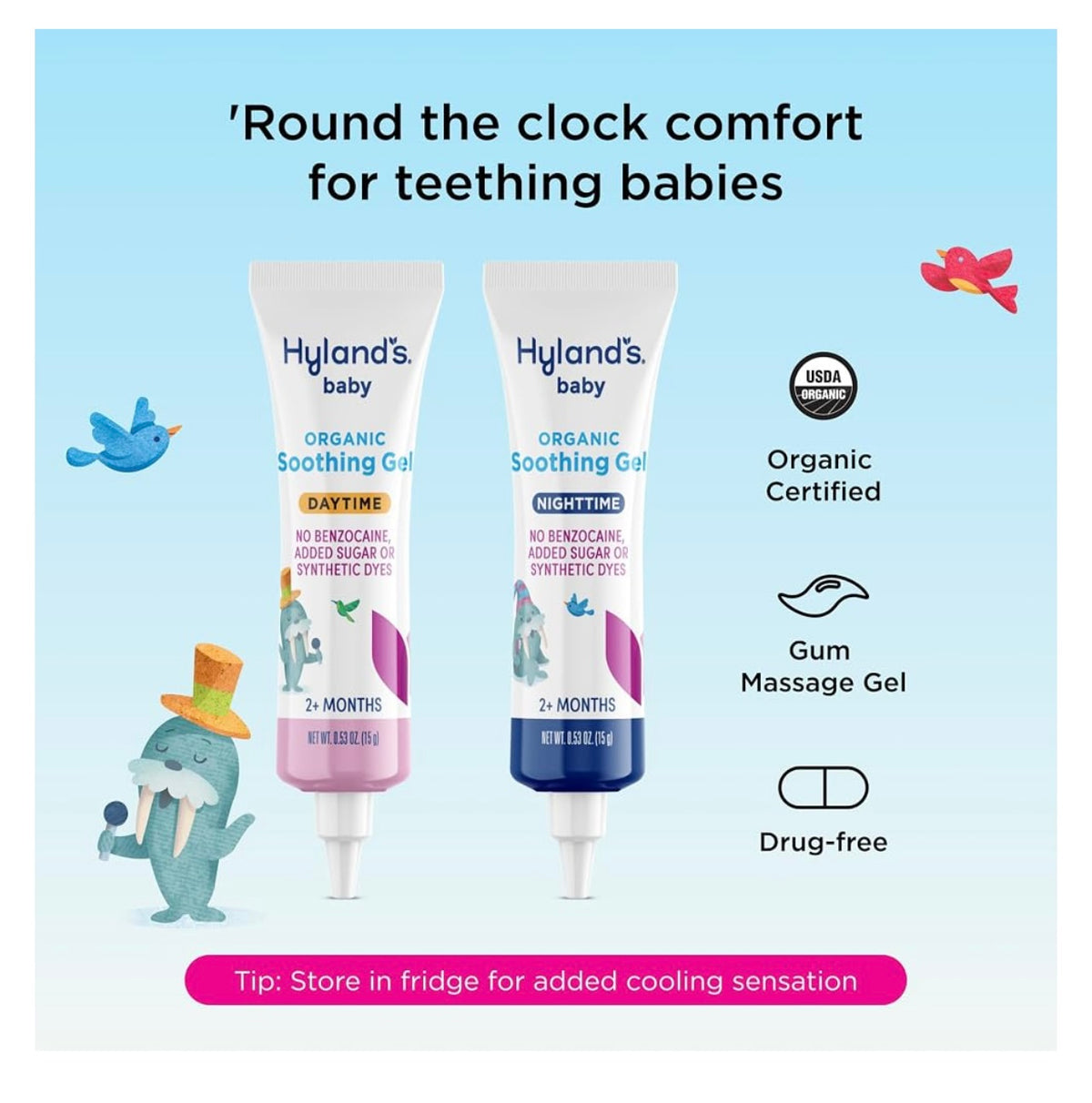 Hyland's Baby Soothing Gel for Teething Babies, Organic, Day/Night 2-Pack. Exp April 2028.