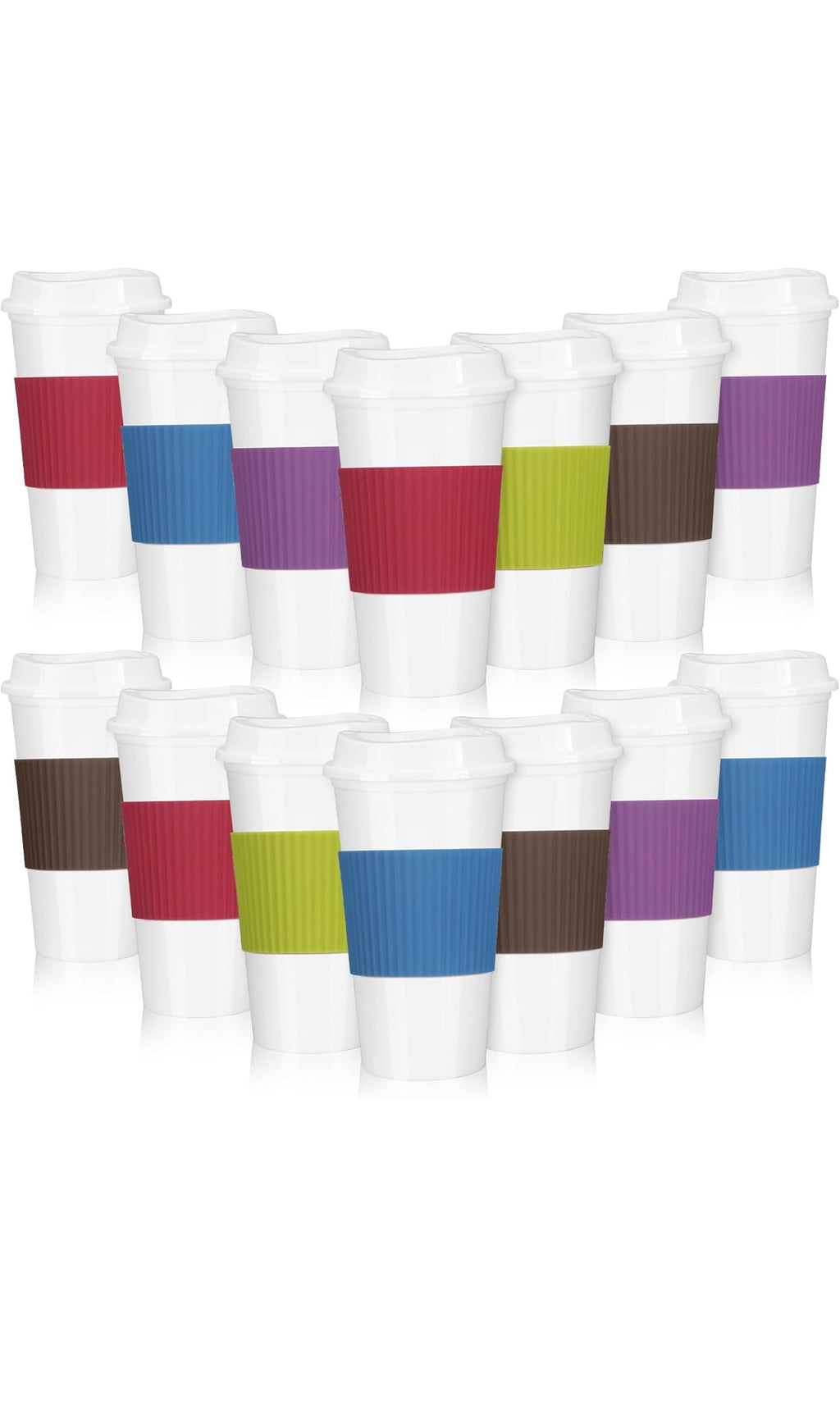 Reusable coffee cups with lids and non slip sleeves