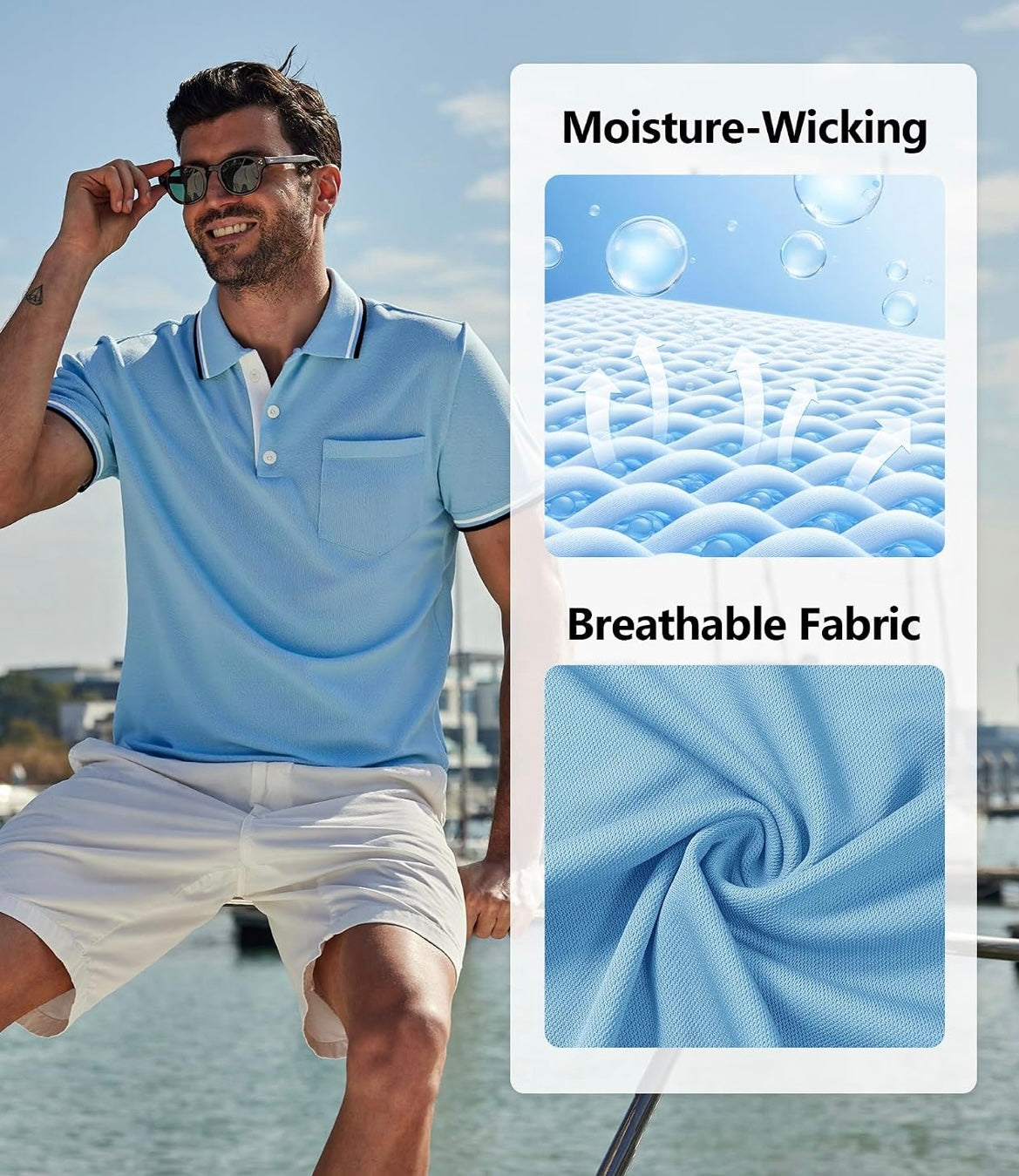 Men Polo Shirts Short Sleeve Athletic Golf Polos with Pocket