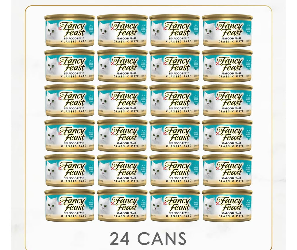 Fancy Feast Classic Seafood Feast Canned Cat Food, 3-oz can, case of 24