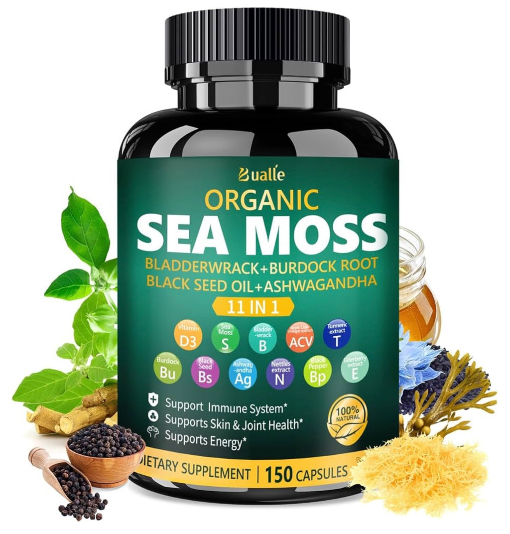 Organic Sea Moss Capsules 30:1 11-in-1 Vegan, 150 Count. Exp 08/2027.