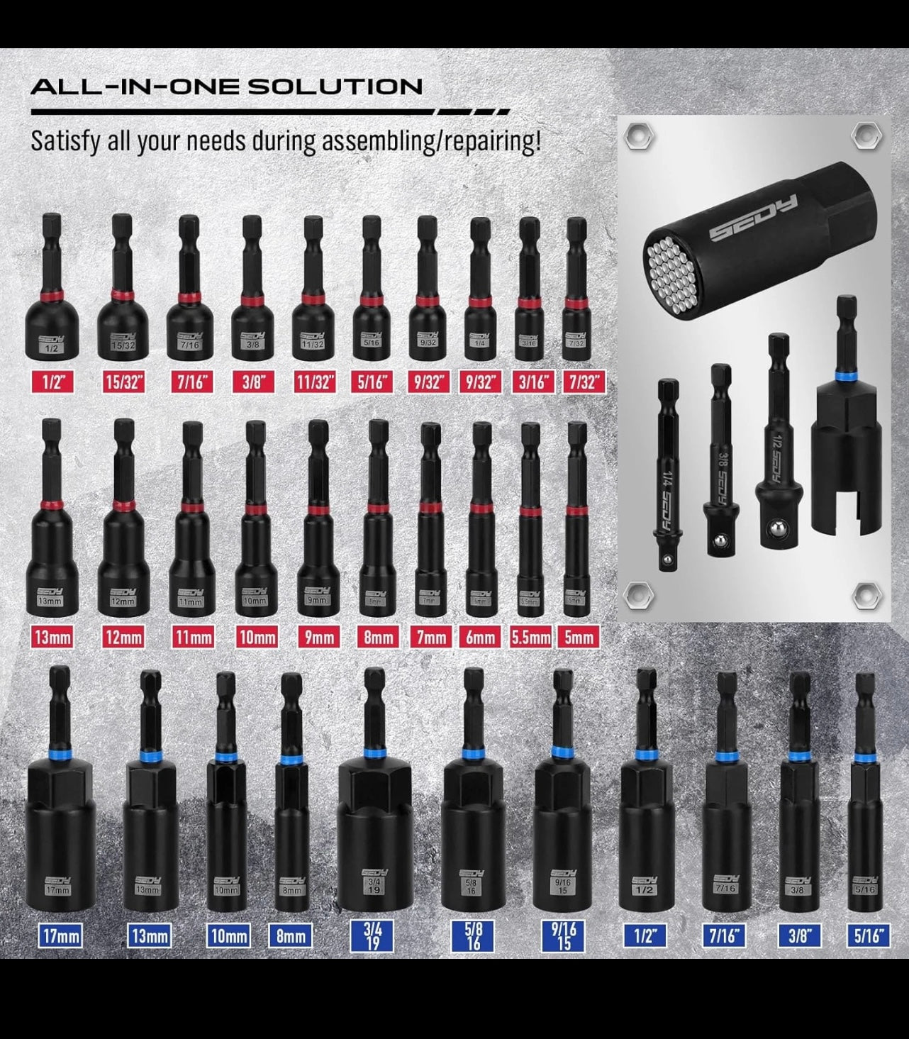 SEDY 80-piece Meteic and SAE 1/4” Magnetic Nut Driver Set.