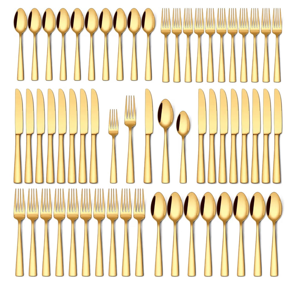 60 Pcs Gold Silverware Set, Food-Grade Stainless Steel Flatware Sets for 12 Mirror Polished Cutlery Utensil Sets Include Dinner Knives Spoons and Forks Set Dishwasher Safe for Home Restaurant