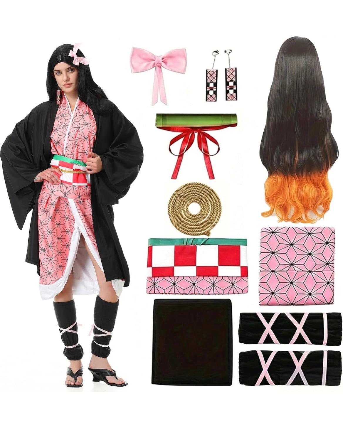 Anime Cosplay Costumes Kids Women's Kimono Halloween Cosplay Costume With Wig