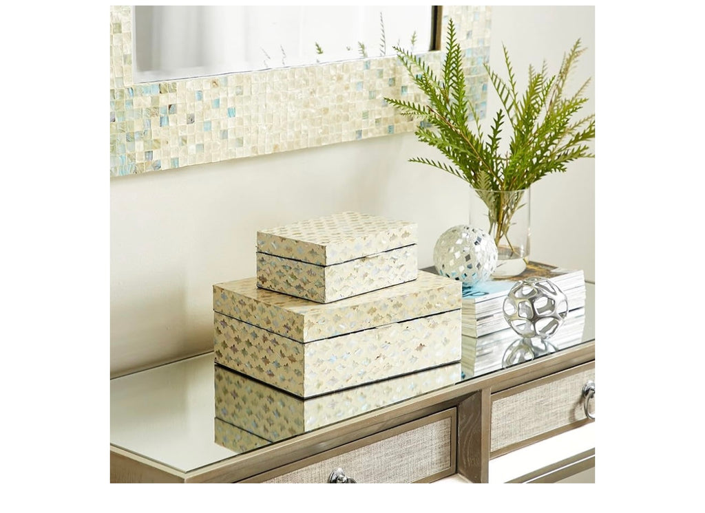 Deco 79 Mother of Pearl Shell Geometric Handmade Decorative Box.