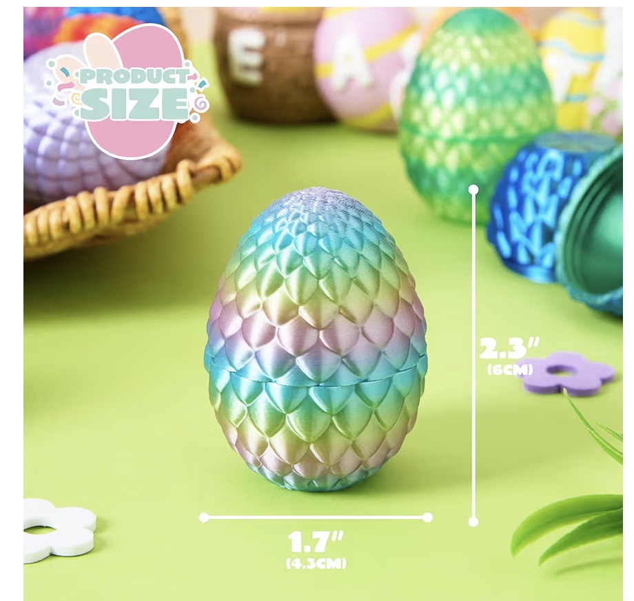 JOYIN 12 PCS Easter 3D Empty Eggs, 2.36" 3D Printed Dragon Empty Eggs Fillable Eggshells for Easter Egg Hunt, Basket Fillers, Treats, Party Favor Supplies, Classroom Prizes