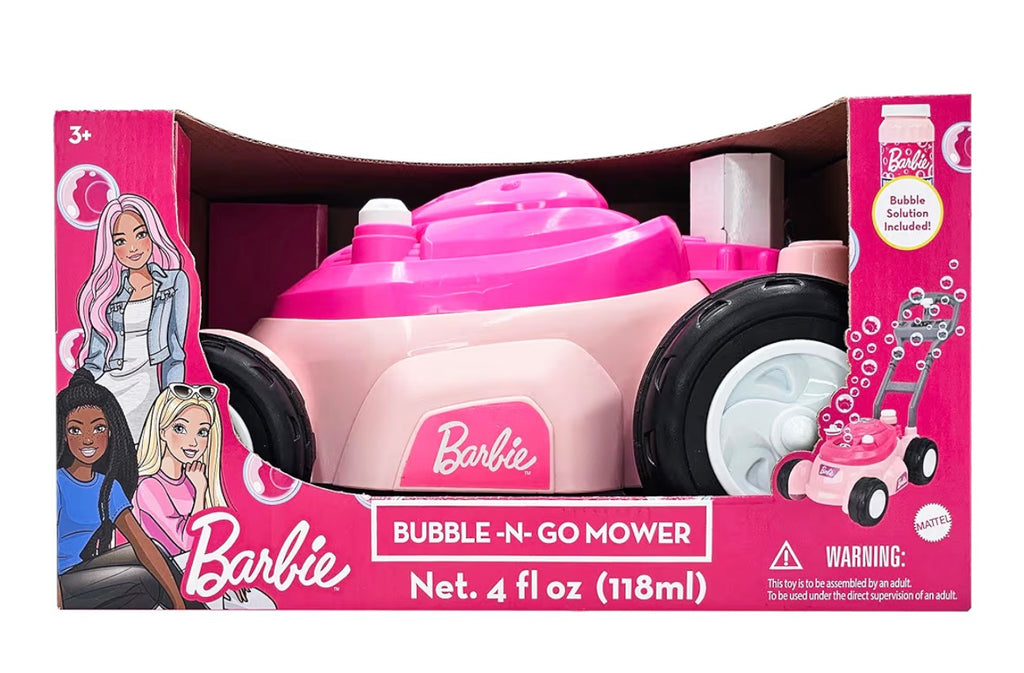 Barbie Bubble Lawn Mower for Toddlers, Bubble Blowing Machines, Indoor and Outdoor Gardening Toy, Birthday, Party Favor for Preschool Girls, No Batteries Required, Includes Bubble Solution, 2+