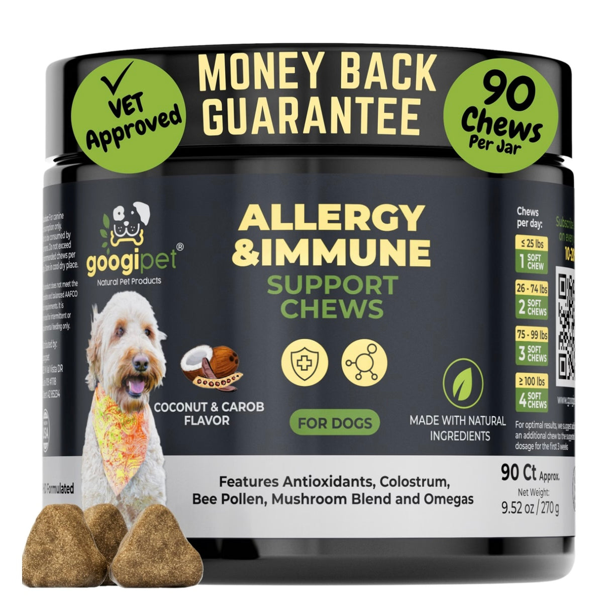 Googipet Allergy Relief Coconut & Carob Flavored Chew Supplement for Dogs, 90 count