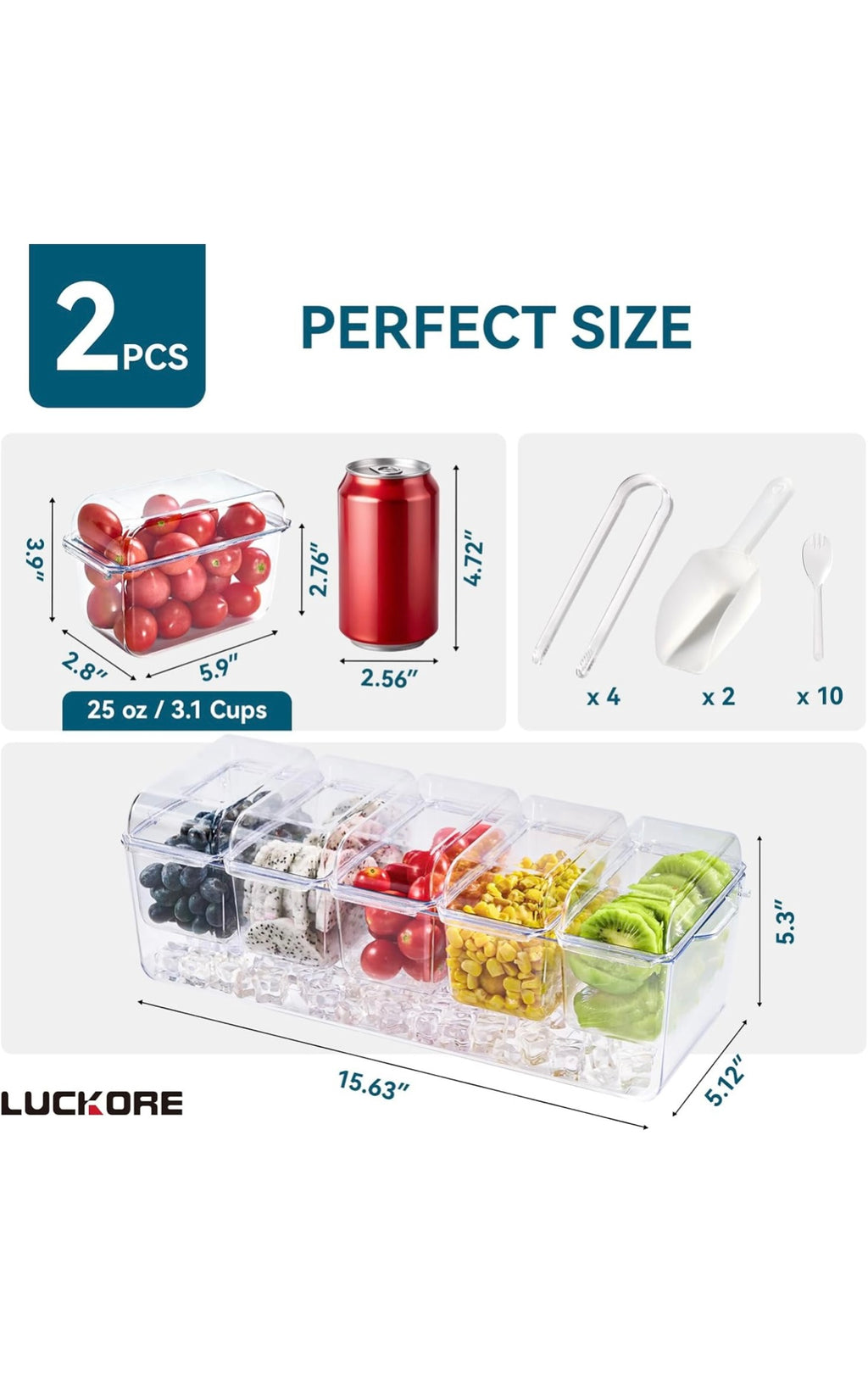 2 pack chilled condiment tray server with 5 containers