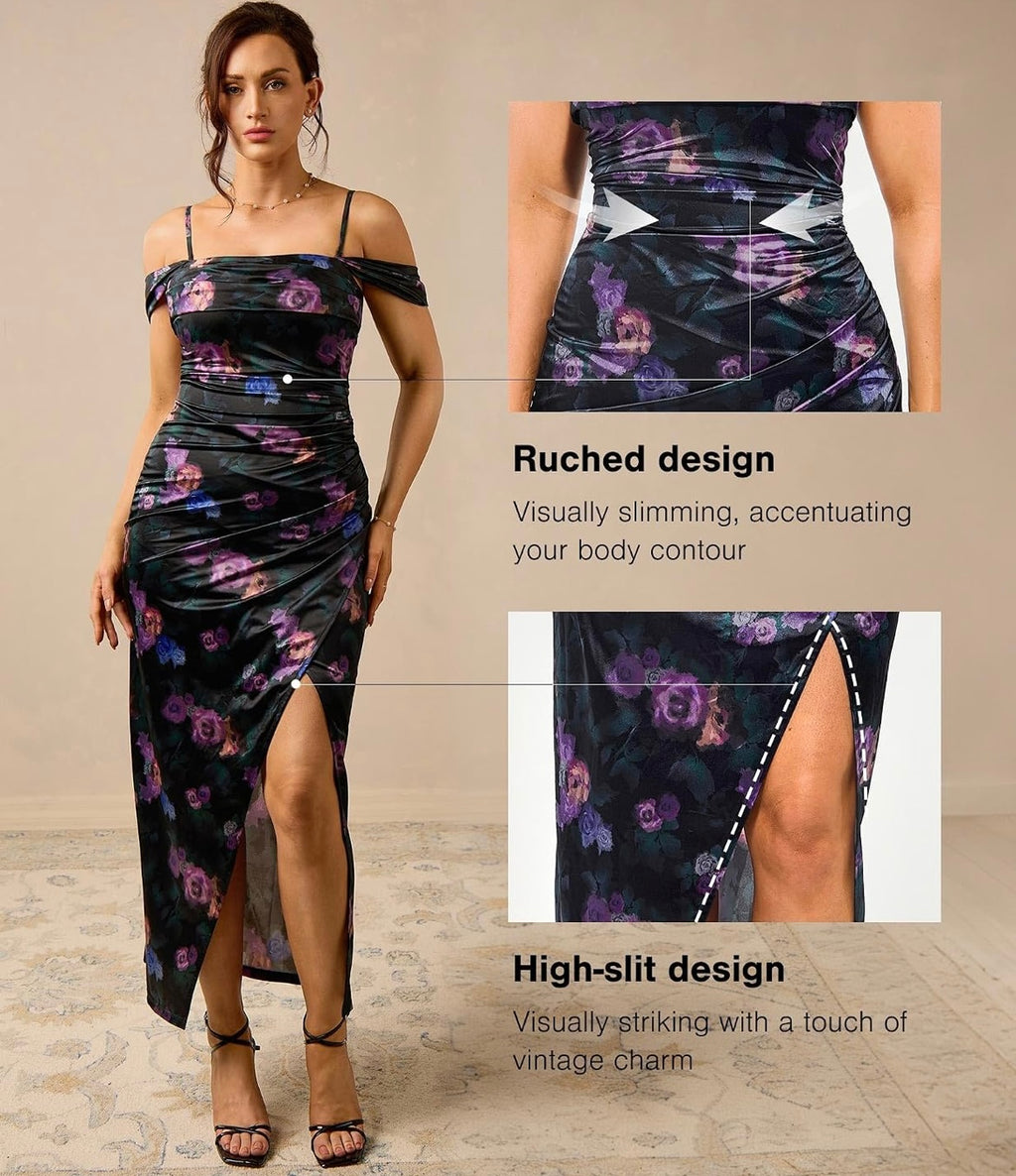 Popilush Wedding Guest Dresses for Women Off Shoulder Shapewear Maxi