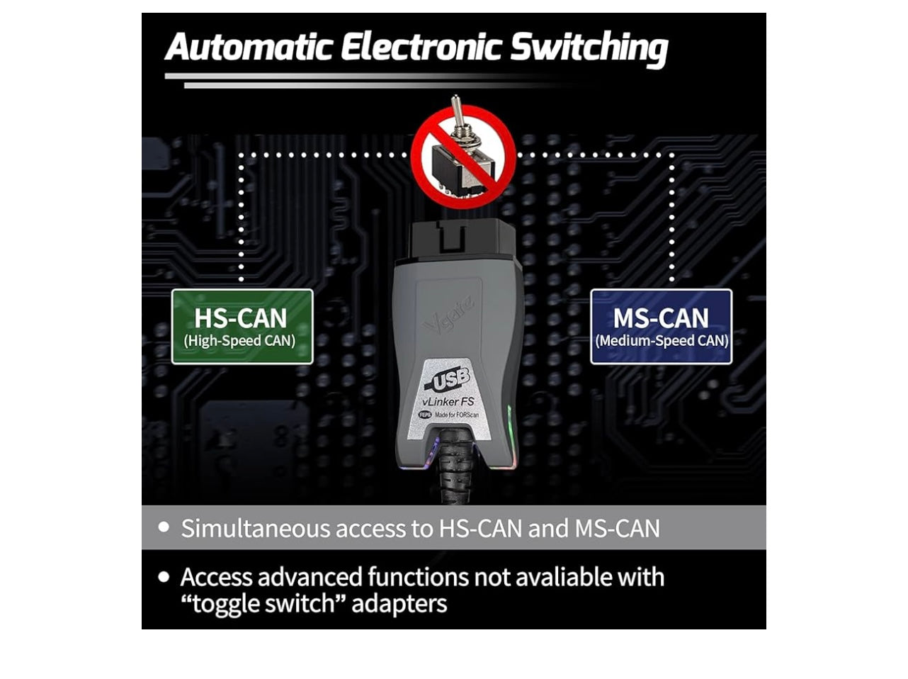Vlinker FS USB OBD2 adapter.