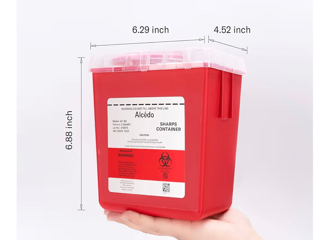 Alcedo Sharps Container for Home and Professional Use 2 Quart (3-Pack), Biohazard Needle and Syringe Disposal, Medical Grade