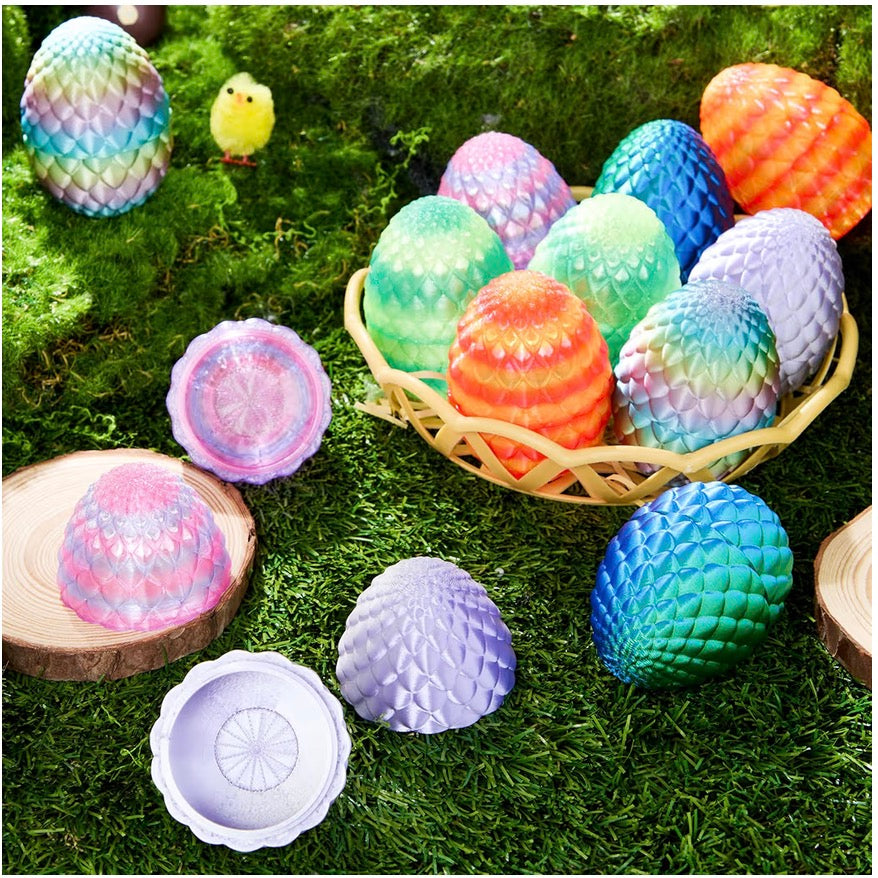 JOYIN 12 PCS Easter 3D Empty Eggs, 2.36" 3D Printed Dragon Empty Eggs Fillable Eggshells for Easter Egg Hunt, Basket Fillers, Treats, Party Favor Supplies, Classroom Prizes