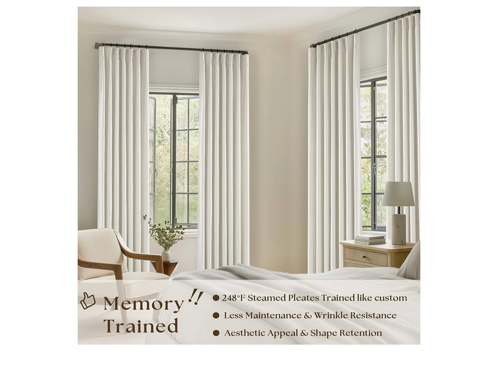 Twodrapes Natural Linen Pinch Pleated Memory Trained Linen Curtains.