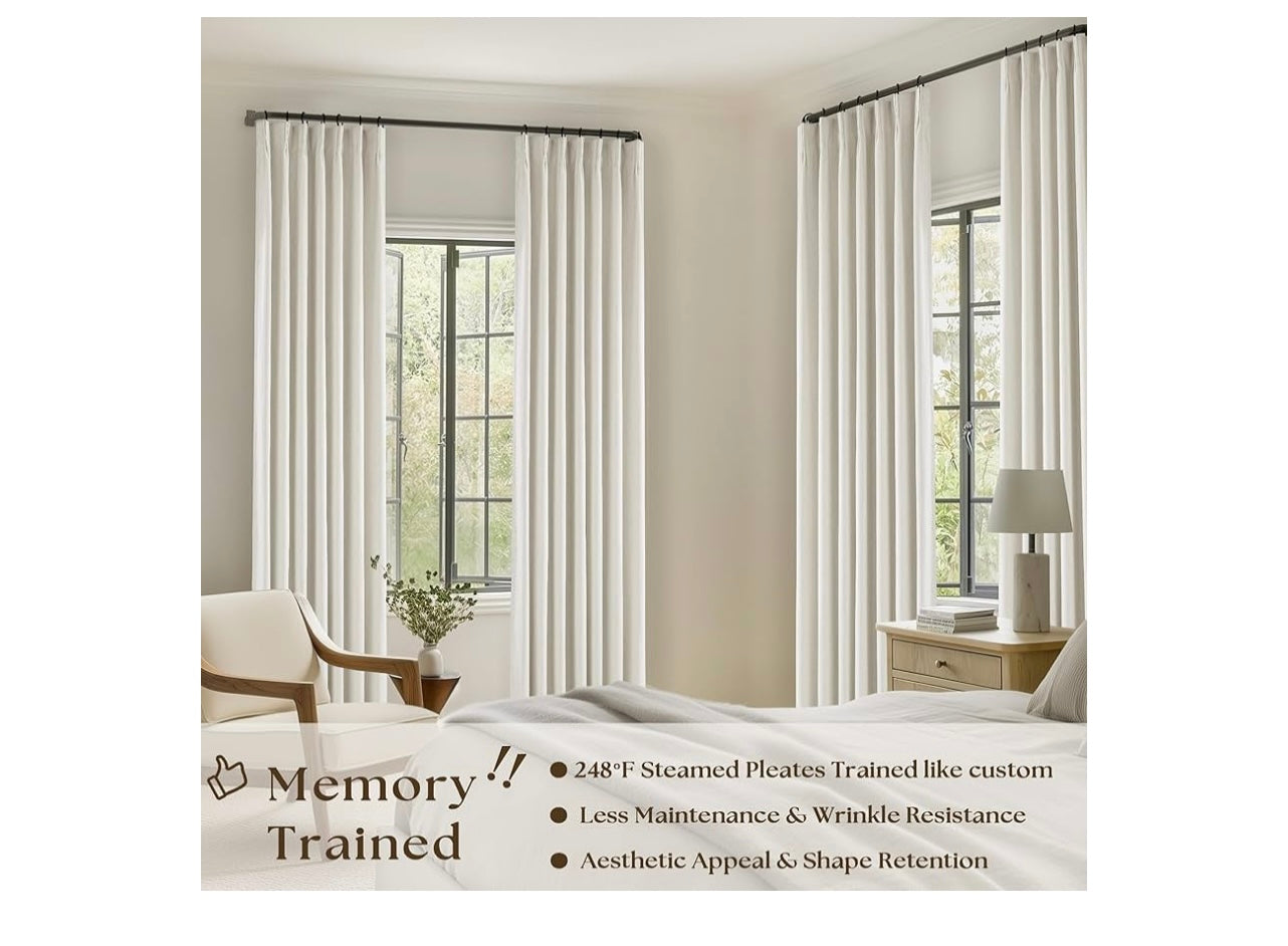 Twodrapes Natural Linen Pinch Pleated Memory Trained Linen Curtains.