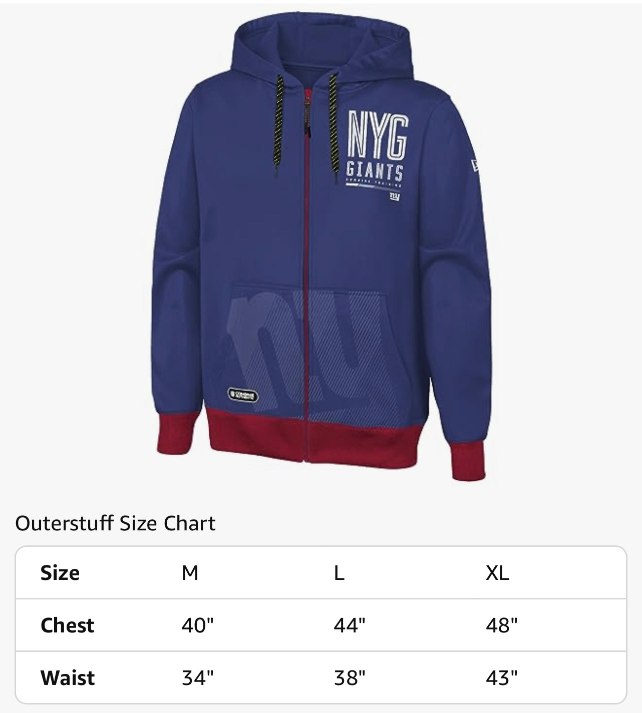 New York Giants Combine Teainikg Zip Up (Size Large)