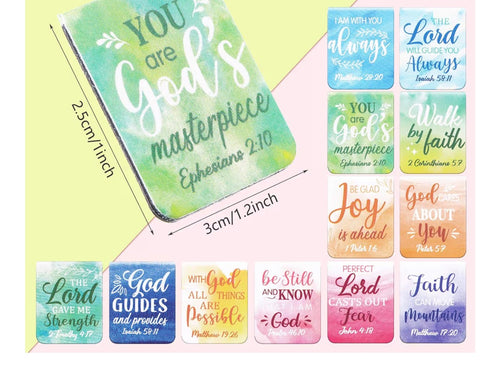 96 Pieces Bible Verse Magnetic Bookmarks 16 Styles Christian Magnet Book Markers Inspirational Motivational Encouraging Magnetic Page Clip for Women Men School Office Supplies