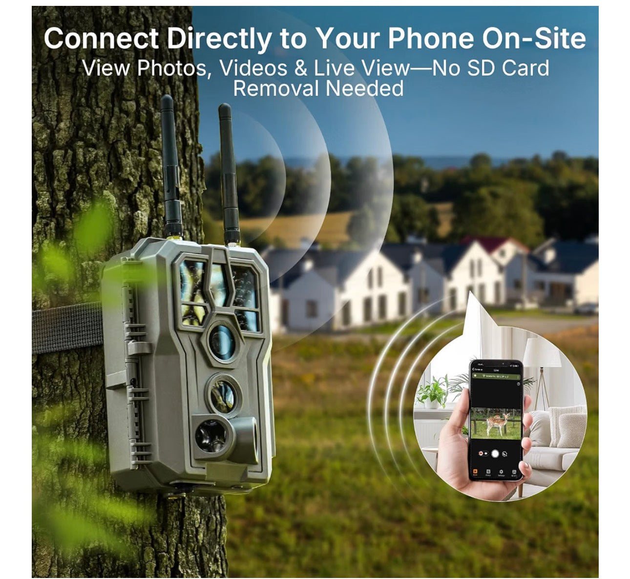 GardePro E8 2.0 Pro WiFi Bluetooth Trail Camera (Non-Cellular) – Triple-PIR Motion Sensor, Dual Antennas for Stable Connection, 4K Video, Rechargeable Battery, On-Site Viewing, Motion Activated