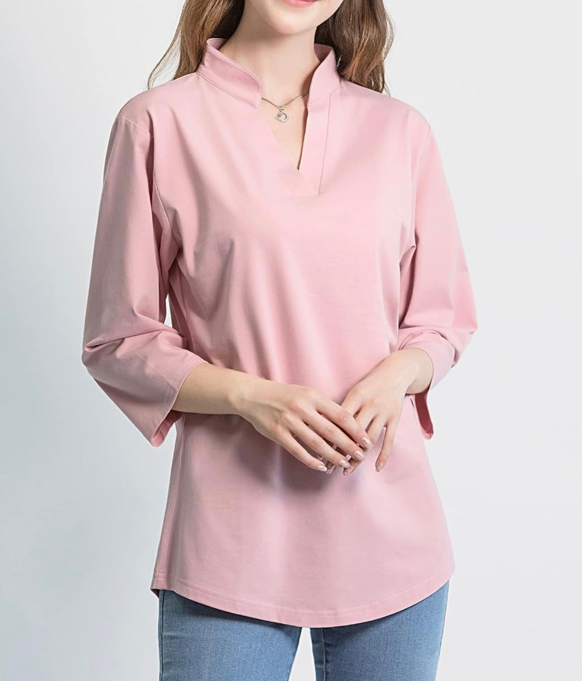 Tie G U Style Women's 3/4 Sleeve V Neck Stretch Loose Tunic Tops Casual Cotton Blouse Henley Collared Breathable Work Shirt