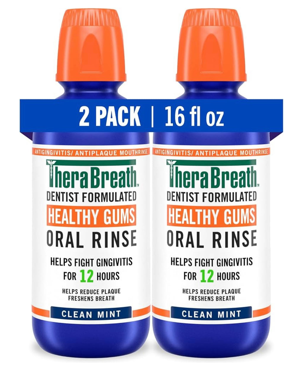 TheraBreath Healthy Gums Oral Rinse, Clean Mint, 16 fl oz, 2-Pack