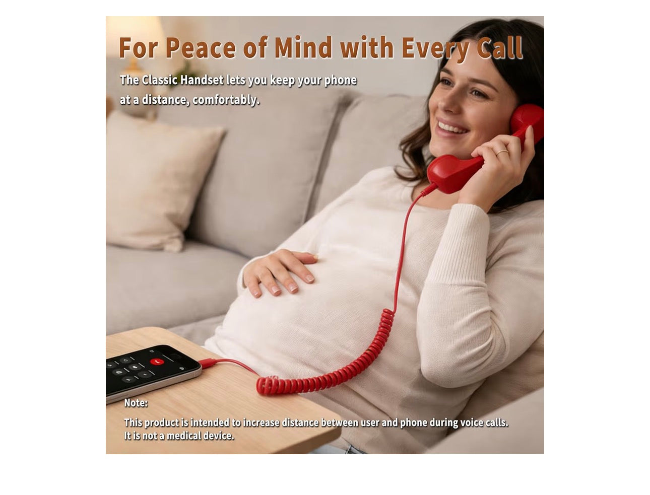 Retro Phone Handset for Cell Phone – Wired Vintage Telephone Receiver with 3.5mm Jack, Includes USB-C & Lightning Adapters, Built-in Microphone & Speaker, Fun Desk Accessory (Red)
