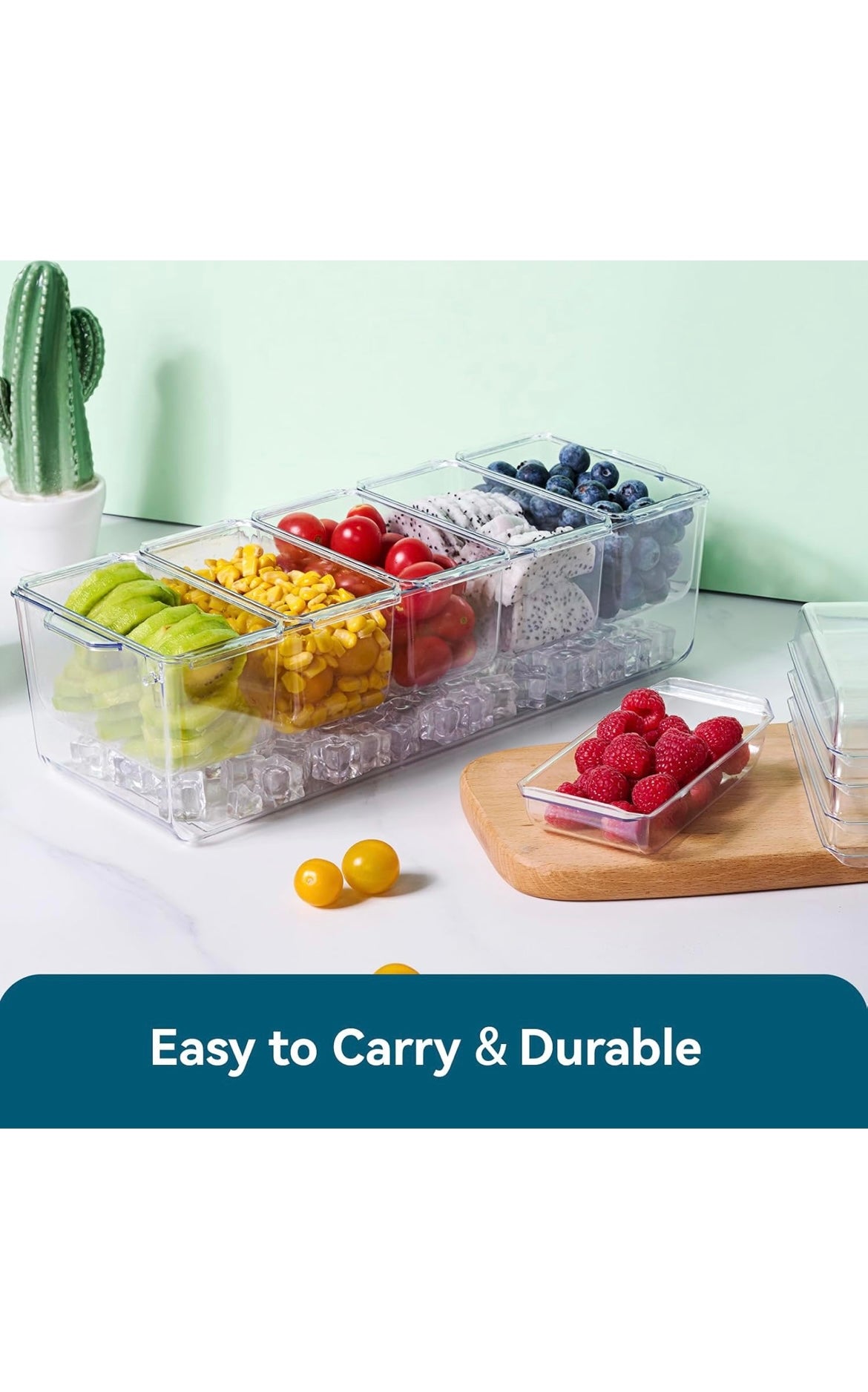 2 pack chilled condiment tray server with 5 containers