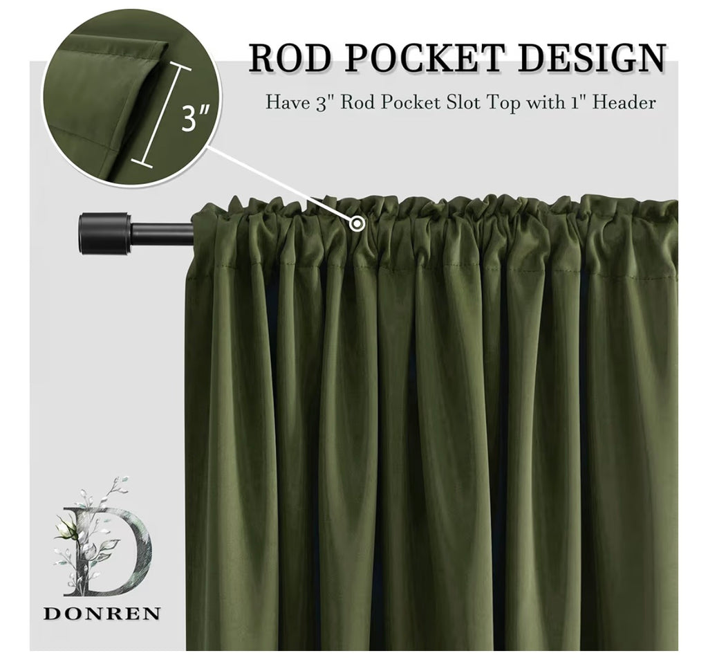 DONREN Home Window Decoration Christmas Holiday,72 Inch Length Thermal Insulated Blackout Curtains/Drapes for Living Room Kids Bedroom (One Pair, W 52 by L 72 inches, Olive Green)