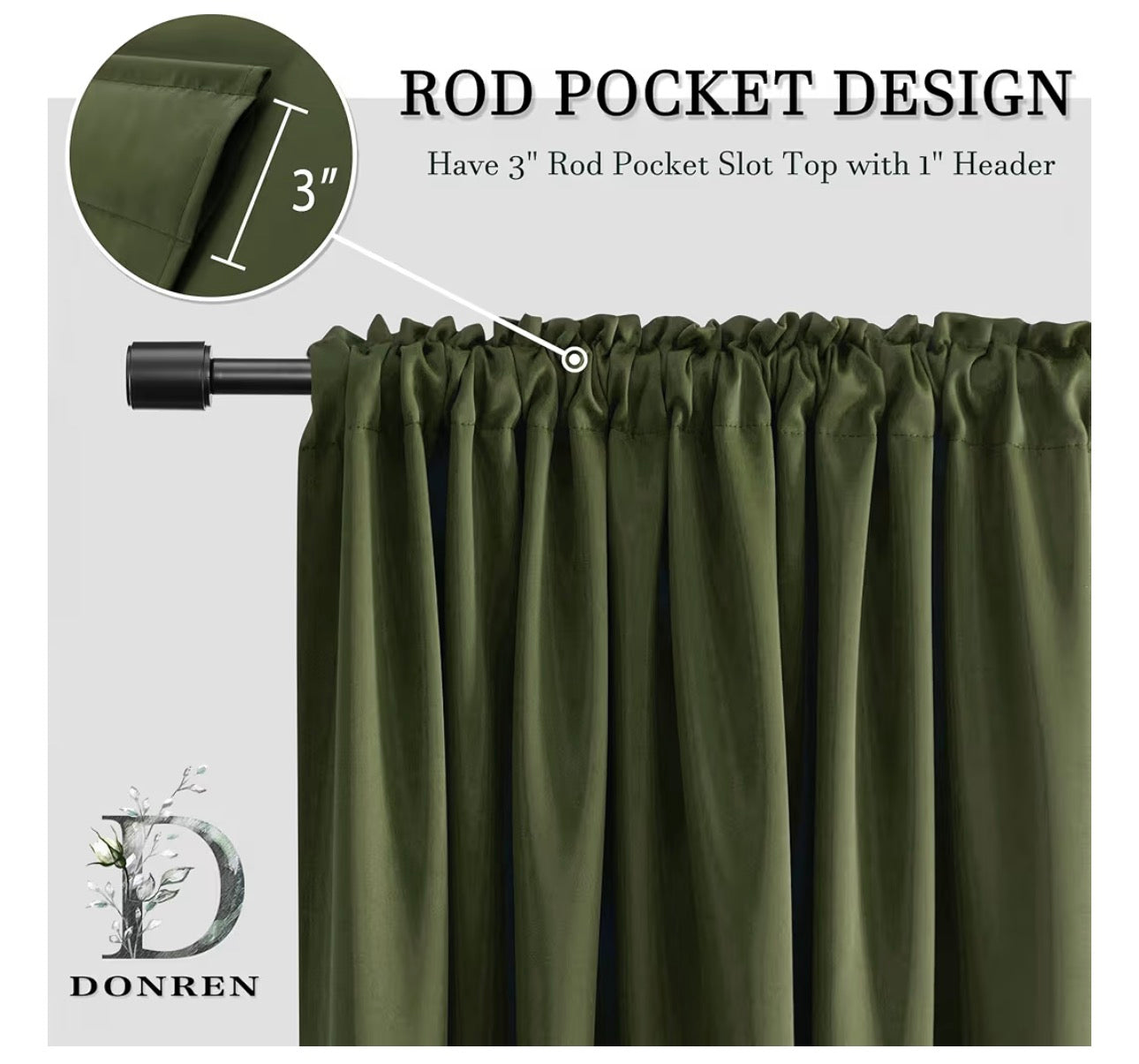 DONREN Home Window Decoration Christmas Holiday,72 Inch Length Thermal Insulated Blackout Curtains/Drapes for Living Room Kids Bedroom (One Pair, W 52 by L 72 inches, Olive Green)