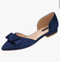 ERIJUNOR E0081A Comfortable Low Heel Wedding Shoes with Bow Knot D’orsay Pointy Toe Flats Navy Size 9