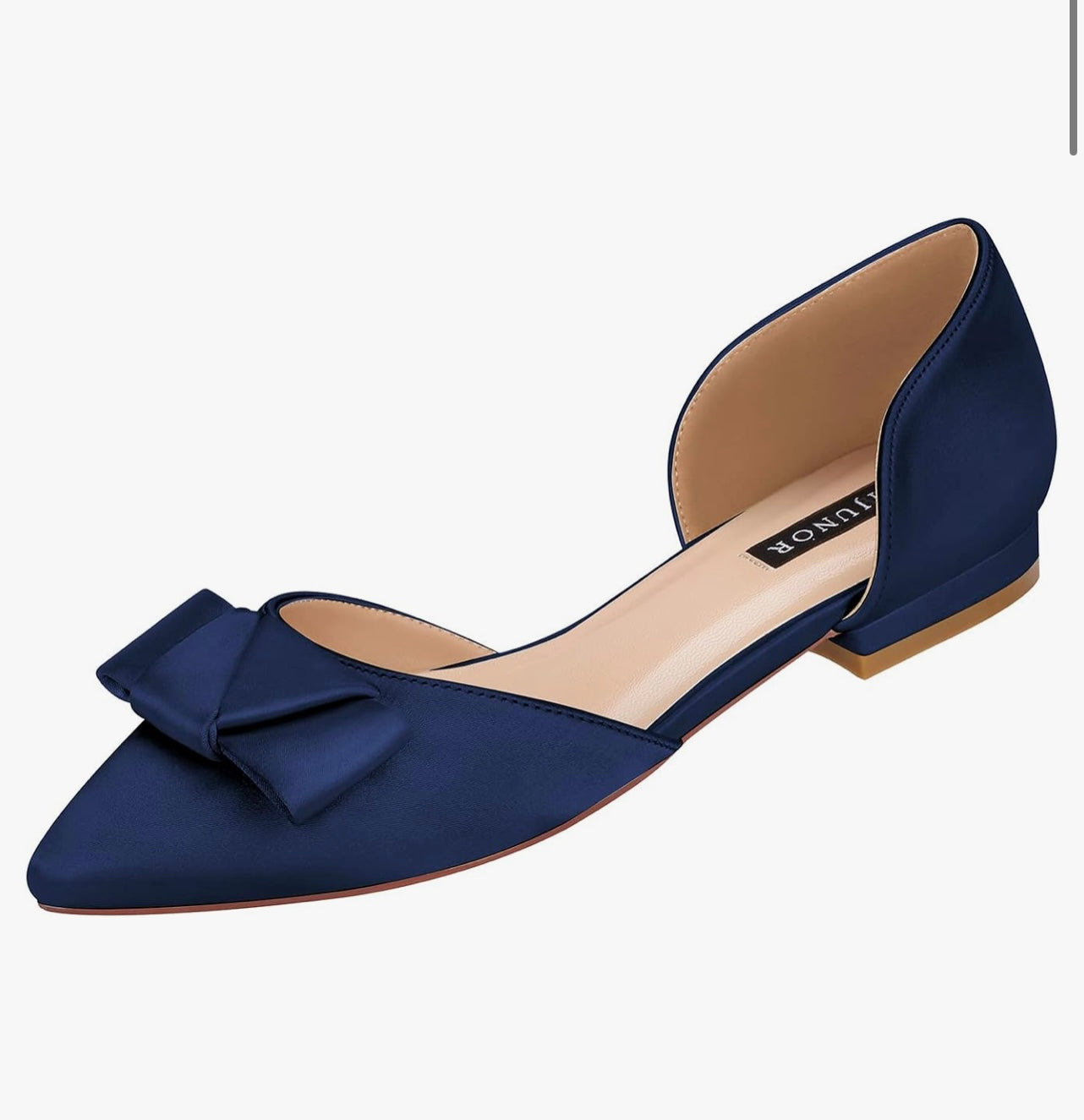 ERIJUNOR E0081A Comfortable Low Heel Wedding Shoes with Bow Knot D’orsay Pointy Toe Flats Navy Size 9