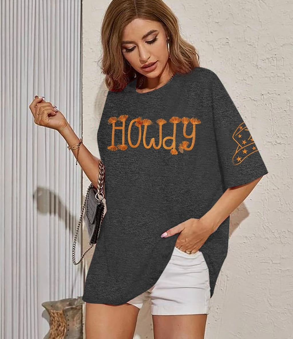 VILOVE Cowgirl Western Shirt for Women Embroidered Country Southern T-Shirt Cowboy Tee Howdy Short Sleeve Tops