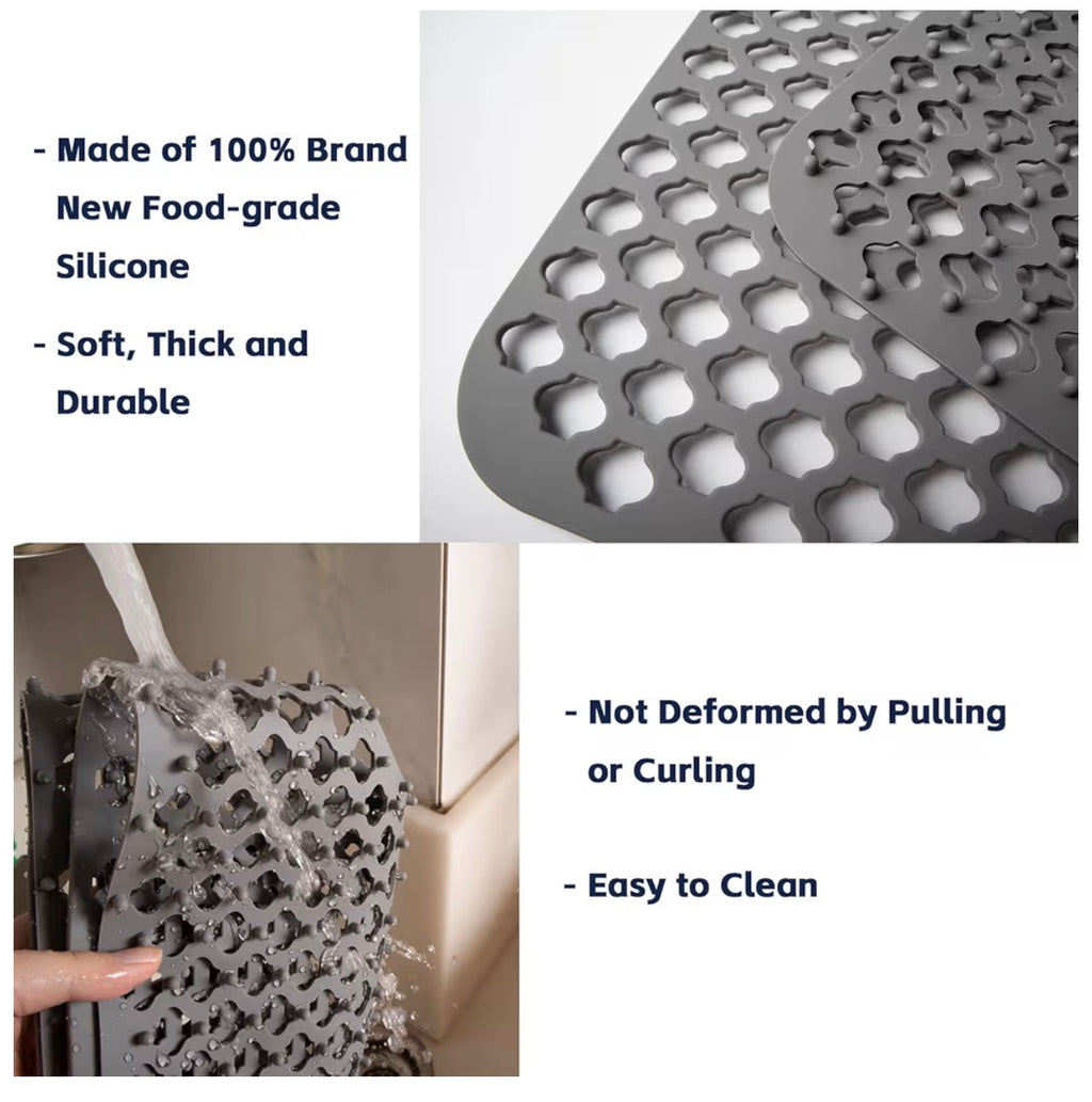 Silicone Sink Mat, 24.6''x 12.9'' Kitchen Sink Protector Grid for Bottom of Center Drain Sink, Gray Non-slip Heat Resistant Liner for Farmhouse Stainless Steel Porcelain Sink