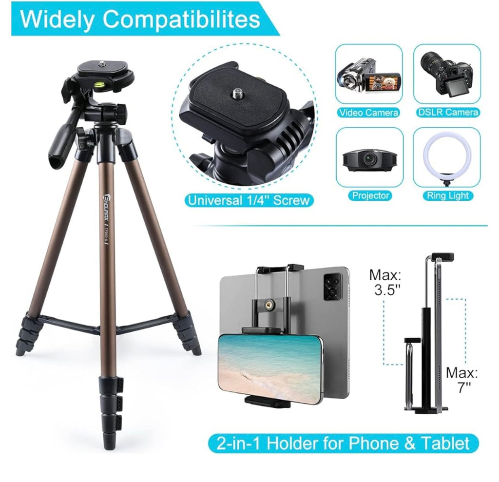 Endurax 60” Tripod for Camera and Phone Tripod with Universal Holder.