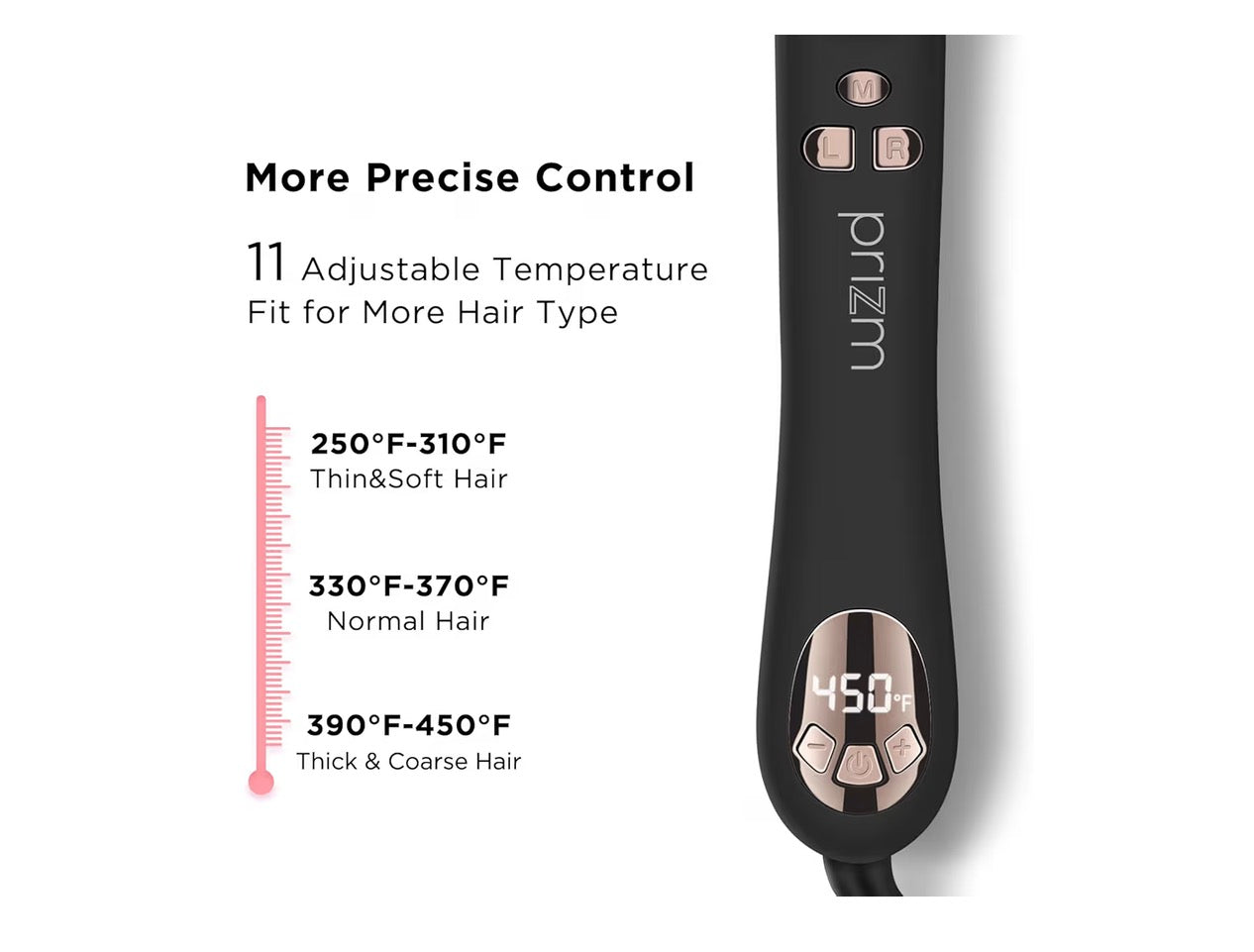 Prizm Rotating Curling Iron, 1inch/25mm Automatic Hair Curler for Long Hair, Self Spinning Barrel, 250-450°F with LCD Display, Auto-Shut Off & Dual Voltage, Black