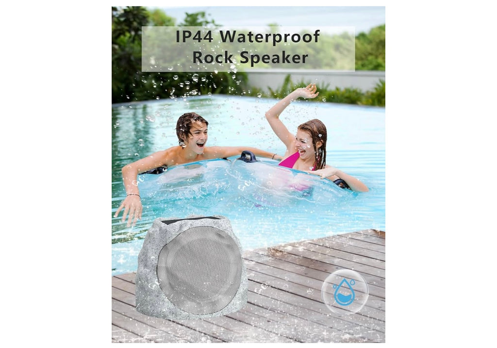 Beige Solar LED Stone with Bluetooth Speaker.