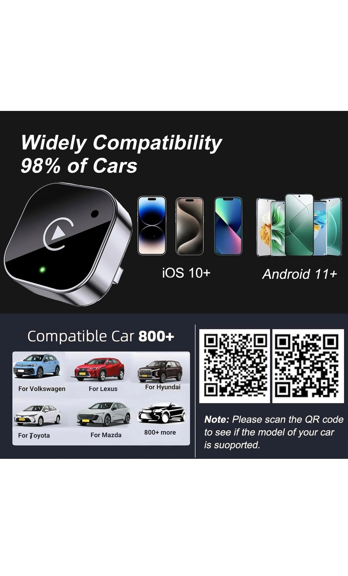 Wireless CarPlay and android auto adapter plug