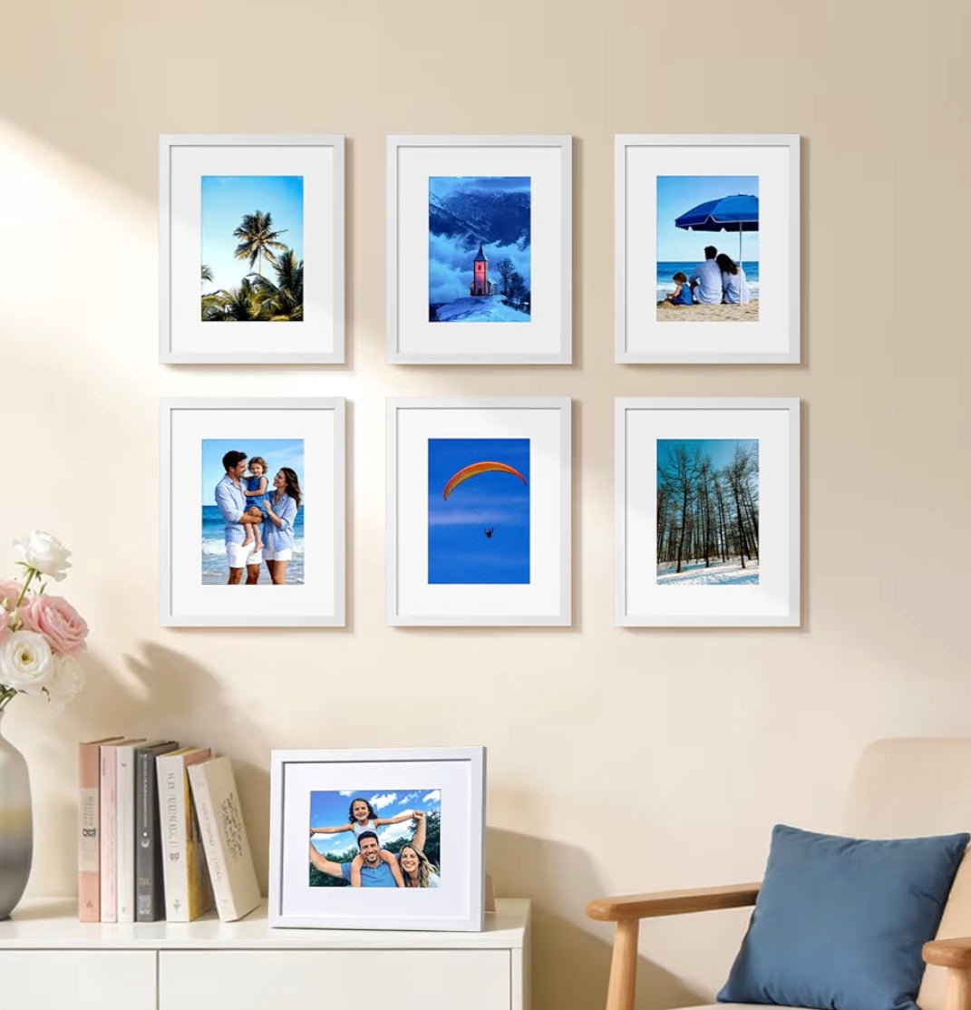 8x10 Picture Frame Set of 6, 8x10 White Picture Frame Display Pictures 5x7 with Mat or 8x10 Without Mat. Wall Hanging Photo Frame or Tabletop Display Gallery Frame (White)