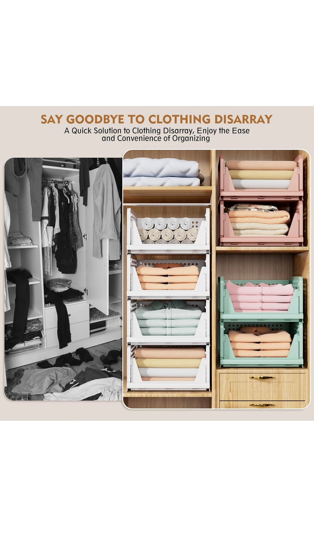 Stackable closet storage basket 5 pack